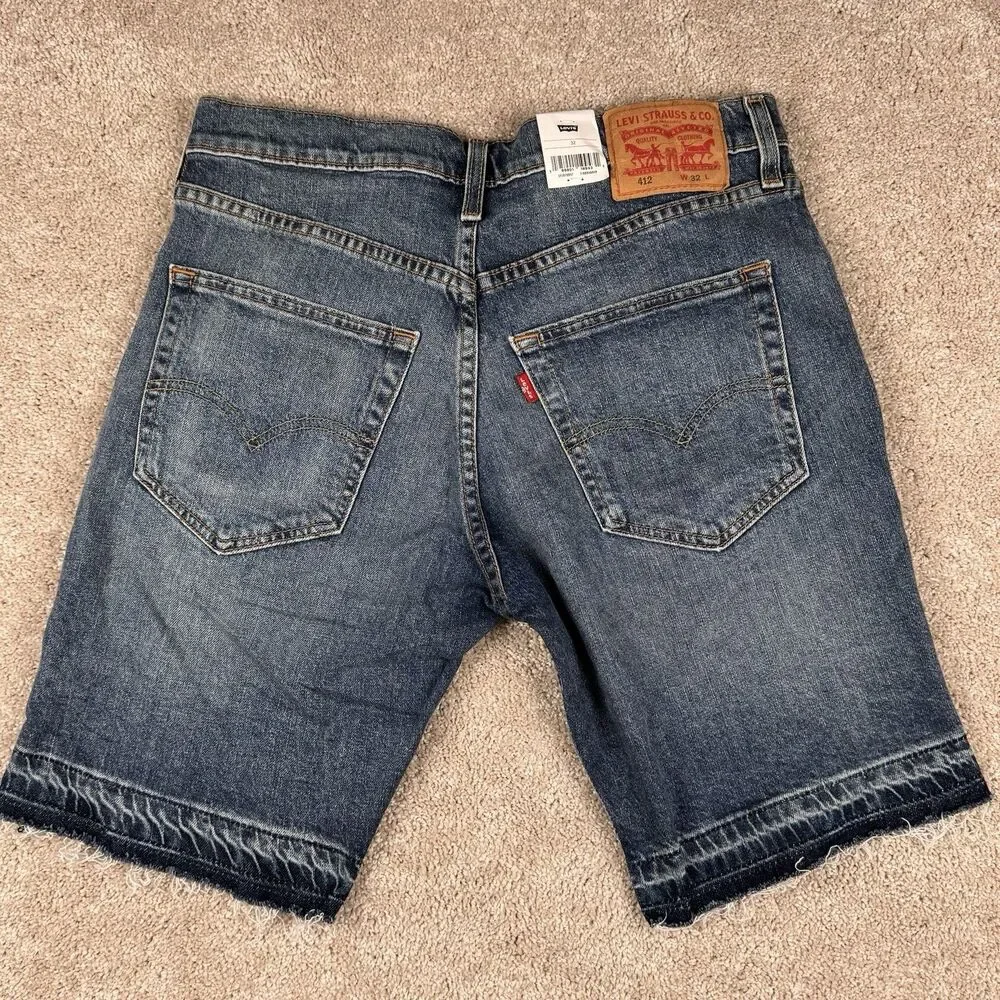 Levi's 412 Jean Shorts NWT New Slim Fit Distressed Ripped Denim Blue Men's 32 9